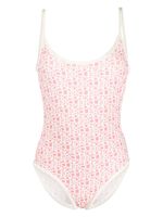 Moncler logo-print scoop-back swimsuit - Rose