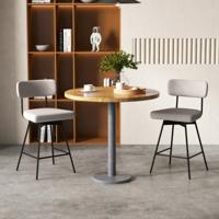 Set van 2 Barkrukken Draaibaar Barstoel Bekleed met Rugleuning 63,5 cm Zithoogte Keukenstoel met Metalen Frame Moderne Barkruk