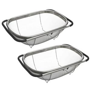 Gootsteen vergiet - Set van 2x stuks - zilver - 36,5 tot 54,5 x 23 cm - RVS - uitschuifbaar - zeef