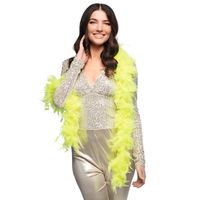 Carnaval verkleed boa met veren - neon geel - 180 cm - 50 gram - Glitter and Glamour - thumbnail