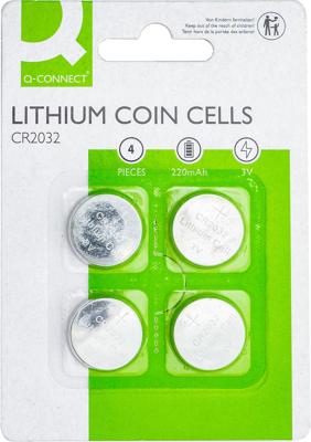 Q-CONNECT knoopcel, lithium, CR2032, blister van 4 stuks