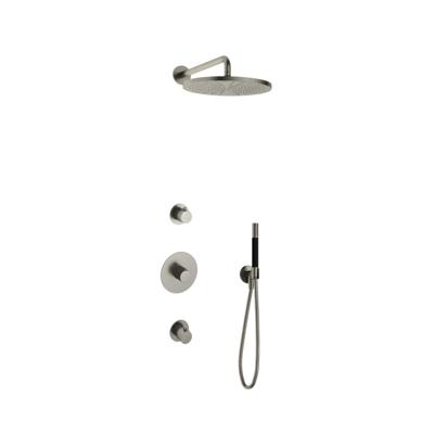 Hotbath Cobber - Inbouw Regendoucheset - Geborsteld Nikkel - 2 Stopkranen - Thermostatisch - Wandarm 38.5 cm - Hoofddouche 300 mm - Staafhanddouche - Waterbesparend