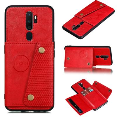 Voor OPPO A9 (2020) schokbestendige magnetische PU + TPU beschermhoes met kaartsleuven (rood)