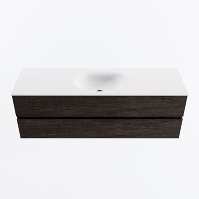 MONDIAZ VICA 150cm badmeubel onderkast Dark Brown 2 lades. Wastafel MOON midden zonder kraangat, kleur Talc.