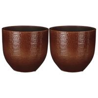 Plantenpot/bloempot Carrie - 2x stuks - terracotta - kastanje bruin - flakes patroon - D20/H18 cm