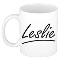 Naam cadeau mok / beker Leslie met sierlijke letters 300 ml   - - thumbnail