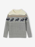 Jacquard jongenstrui van kabeltricot gemêleerd grijs
