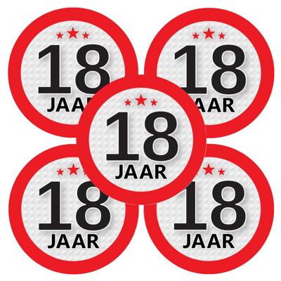18 jaar leeftijd sticker - 5x - rond - Dia 9 cm - 18 jaar verjaardag - jubileum - leeftijd versierin
