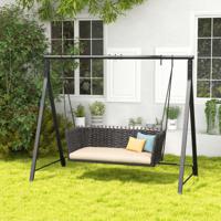 Schommelframe met 5 Ophangringen Frame voor Hangbank/Schommelbank/Hangstoel Schommelframe van Metaal voor Tuin Veranda Zwart