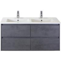 Porto Badmeubelset 120 cm - 4 Laden Beton Antraciet - Keramische Wastafel Wit Slim