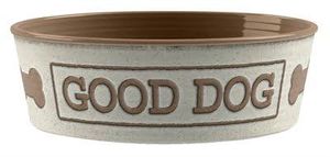 Tarhong voerbak good dog melamine wit taupe (17X17X6 CM 950 ML)