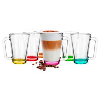 Glasmark Theeglazen/koffie glazen met gekleurde basis - transparant glas - 12x stuks - 300 ml - thumbnail