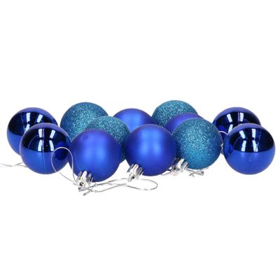 Kerstballen - 12x stuks - blauw - D4 cm - kunststof - mat/glans/glitter - kerstversiering
