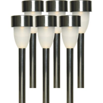 6x Buiten/tuin LED RVS stekers Nova solar verlichting 26 cm