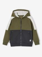 Sportieve sweater met rits en capuchon, colourblock effect, jongens kaki