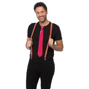 Carnaval verkleedset bretels en stropdas - regenboog - roze - volwassenen/unisex - feestkleding