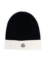 Moncler Enfant bonnet en maille à patch logo - Bleu - thumbnail