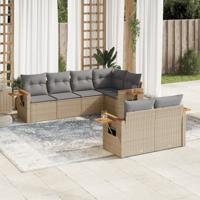7-delige Loungeset met kussens poly rattan beige