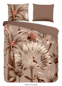 Good Morning Dekbedovertrek "bladeren en dieren" - Taupe - (240x200/220 cm) - Katoen