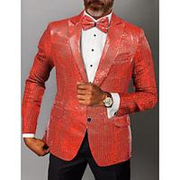 Heren blazer met feestpailletten, normale pasvorm, effen kleur, enkele rij knopen, één knoop, rood goud zilver 2024 Lightinthebox