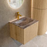 Badmeubel Mondiaz Kurve-Dlux | 50 cm | Meubelkleur Oak | Wastafelkleur Sombra | Solid surface | Wasbak midden spoelbak | 1 kraangat Badmeubel Mondiaz Kurve-Dlux | 50 cm | Meubelkleur Oak | Wastafelkleur Sombra | Solid surface | Wasbak midden spoelbak | 1 kraangat