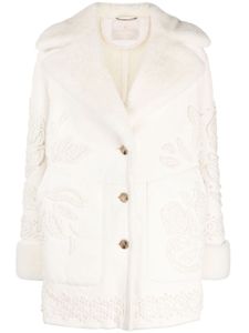 Ermanno Scervino manteau en cuir à fleurs brodées - Blanc