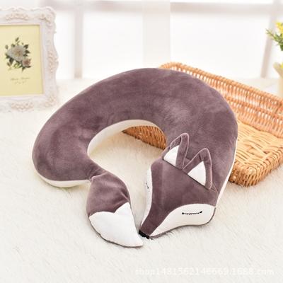 Mooie Fox dierlijke katoen pluche U vorm nek kussen voor reizen auto vliegtuig reizen grootte: 30x30x8cm (bruin)