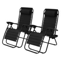 ML-Design set van 2 opvouwbare ligstoelen, zwart, ligstoel met verstelbare hoofdsteun & rugleuning, tuinligstoel met - thumbnail
