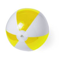 Opblaasbare strandbal plastic geel/wit 28 cm - thumbnail
