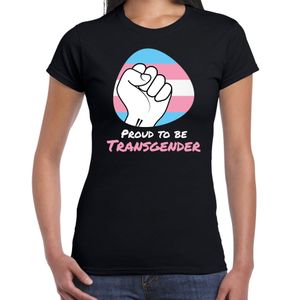 Proud to be transgender pride vlag vuist / LHBT t-shirt zwart voor dames