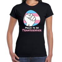 Proud to be transgender pride vlag vuist / LHBT t-shirt zwart voor dames - thumbnail
