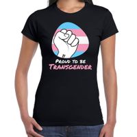 Proud to be transgender pride vlag vuist / LHBT t-shirt zwart voor dames