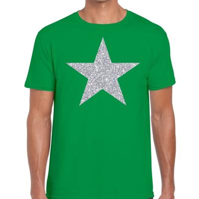 De Ster van de show - verkleed t-shirt - groen - met zilveren ster in glitters - heren - glamour De Ster van de show - verkleed t-shirt - groen - met zilveren ster in glitters - heren - glamour