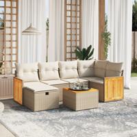 7-delige Loungeset met kussens poly rattan beige
