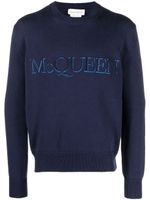 Alexander McQueen pull en coton à logo brodé - Bleu - thumbnail