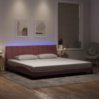 Bedframe met LED zonder matras "Hanko" fluweel roze 200x200 cm
