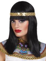Cleopatra Pruik Met Hoofdband Zwart - thumbnail