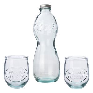 Fles en 2 glazen "natural water" Maat: