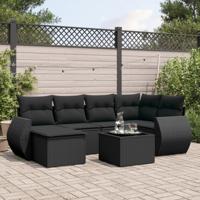 7-delige Loungeset met kussens poly rattan zwart