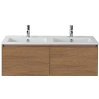 Frozen Badmeubelset 120 cm - Greeplijst in Kleur - Honey - Keramische Wastafel Wit Dubbel 2 Kraangaten