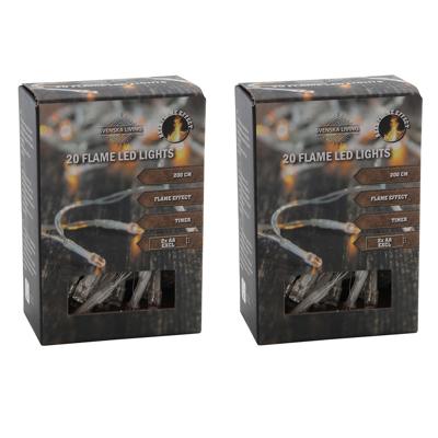 Kerstboomverlichting - Set van 2x stuks - warm wit - 20 leds - 2m - kerstversiering