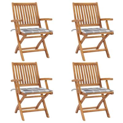 Tuinstoelen 4 st inklapbaar met kussens massief teakhout
