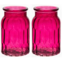 Bellatio Design Bloemenvaas - 2x - fuchsia roze - glas - D12 x H18 cm - Vazen