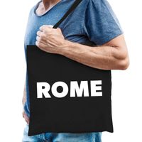 Italie schoudertas zwart katoen met Rome bedrukking   - - thumbnail