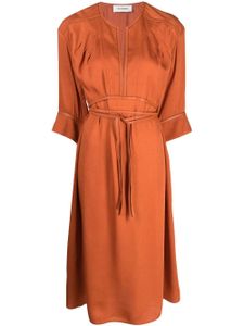 Yves Salomon robe mi-longue à taille ceinturée - Orange