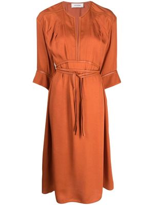 Yves Salomon robe mi-longue à taille ceinturée - Orange