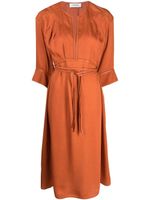 Yves Salomon robe mi-longue à taille ceinturée - Orange