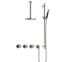Hotbath Cobber - CW7067 - Inbouw Regendoucheset - Geborsteld Nikkel - 2 Stopkranen - Thermostatisch - Plafondbuis 30 cm - Hoofddouche 200 mm - Ronde Handdouche - Glijstang 900 mm - Waterbesparend