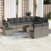 11-delige Loungeset met kussens poly rattan grijs