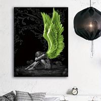 Canvas Kunstwerk "Engel met Groene Vleugels" - 30x40cm - Ki Producten - Spiritueelboek.nl
